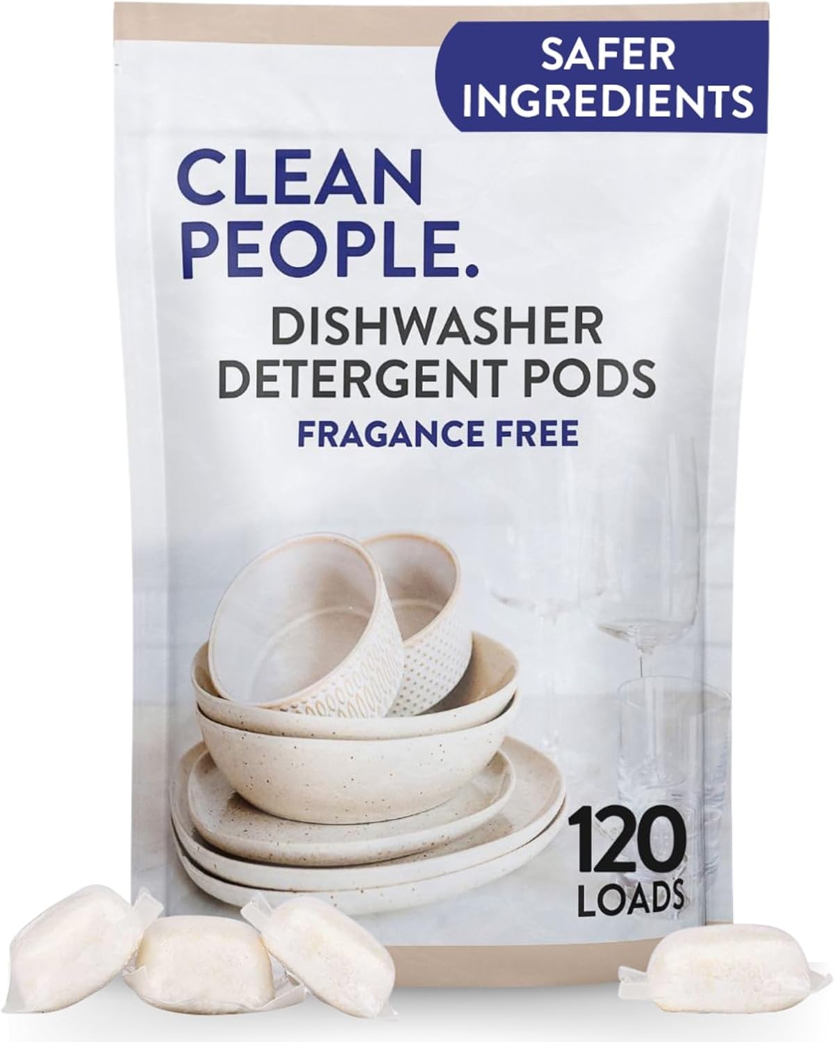 Clean People Dishwasher Pods - Cuts Grease & Rinses Sparkling Clean - Residue-Free - Phosphate Free Dishwashing Pods - Fragrance Free, 120 Pack