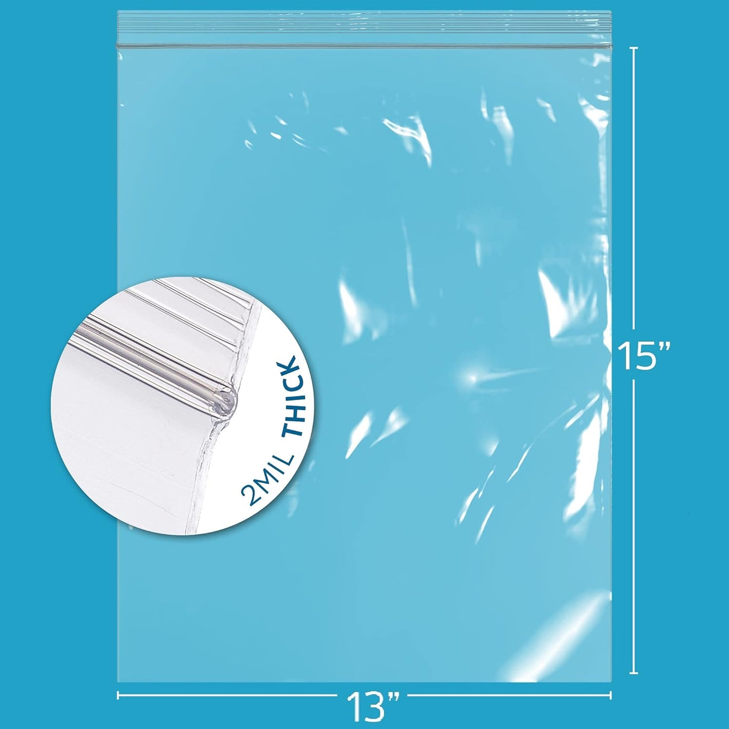 GPI PACK of 200, 2 Gallon, 13" x 15", CLEAR PLASTIC RECLOSABLE ZIP BAGS - Bulk 2 mil, Large, Strong & Durable Poly Baggies with Resealable Zip Top Lock for Travel, Storage, Packaging & Shipping.