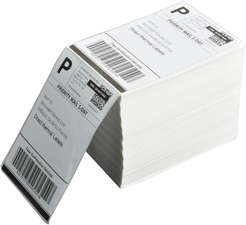 FungLam 4" x 6" Direct Thermal Shipping Labels - Pack of 500 Fanfold Labels - White Perforated, Permanent-Adhesive, Compatible Zebra & Rollo Thermal Label Printer