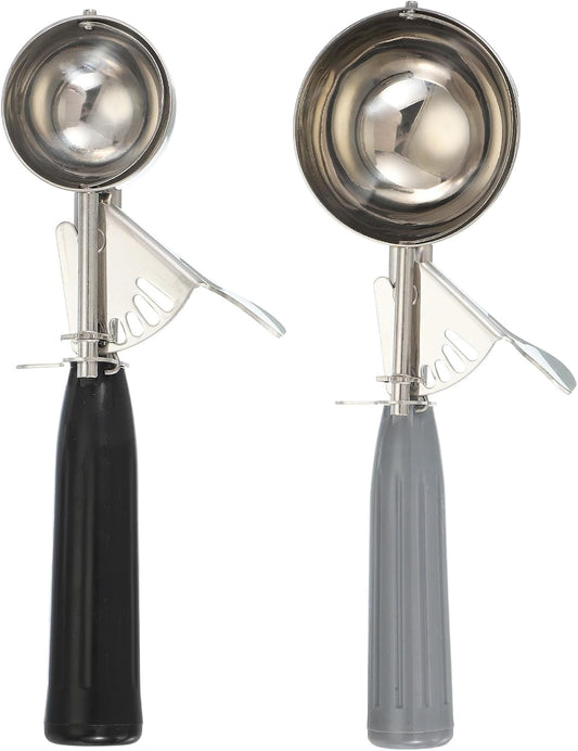 uxcell 2 Pcs Cookie Scoops, Ice Cream Scoop with Trigger for Baking Cookie Dough Rice Pudding Kitchen Gadget, Black, Gray