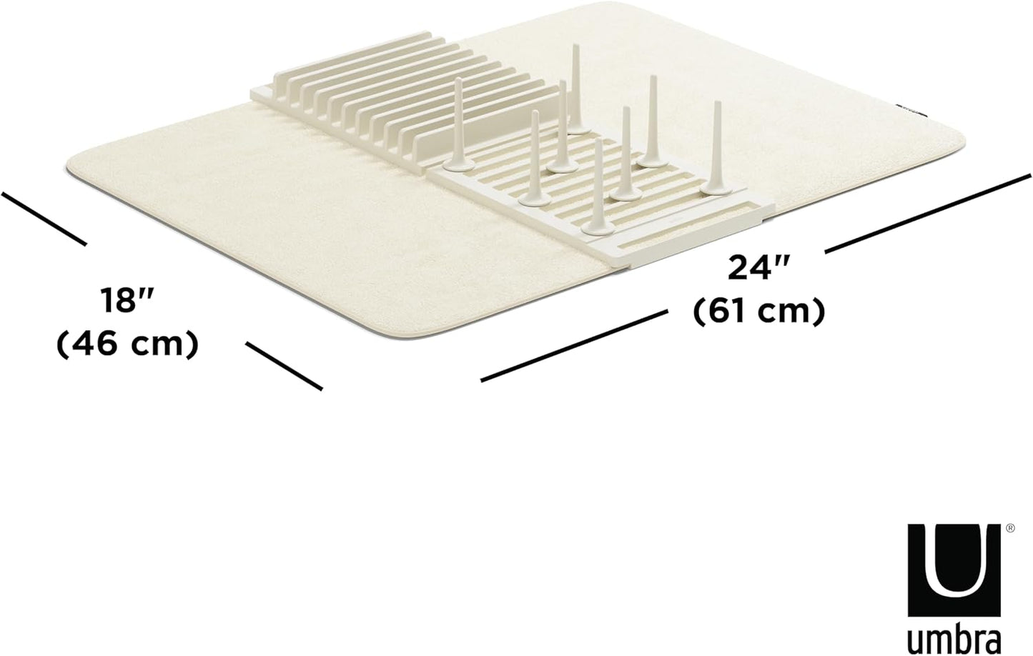 Umbra Udry Rack and Microfiber Dish Drying Mat-Space-Saving Lightweight Design Folds Up for Easy Storage, Standard, Linen