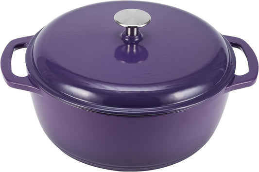 Amazon Basics Cast Iron Dutch Oven Pot with Lid, Enameled, Round, Dual Handles, Heavy-Duty, Medium, 6-Quart, Purple