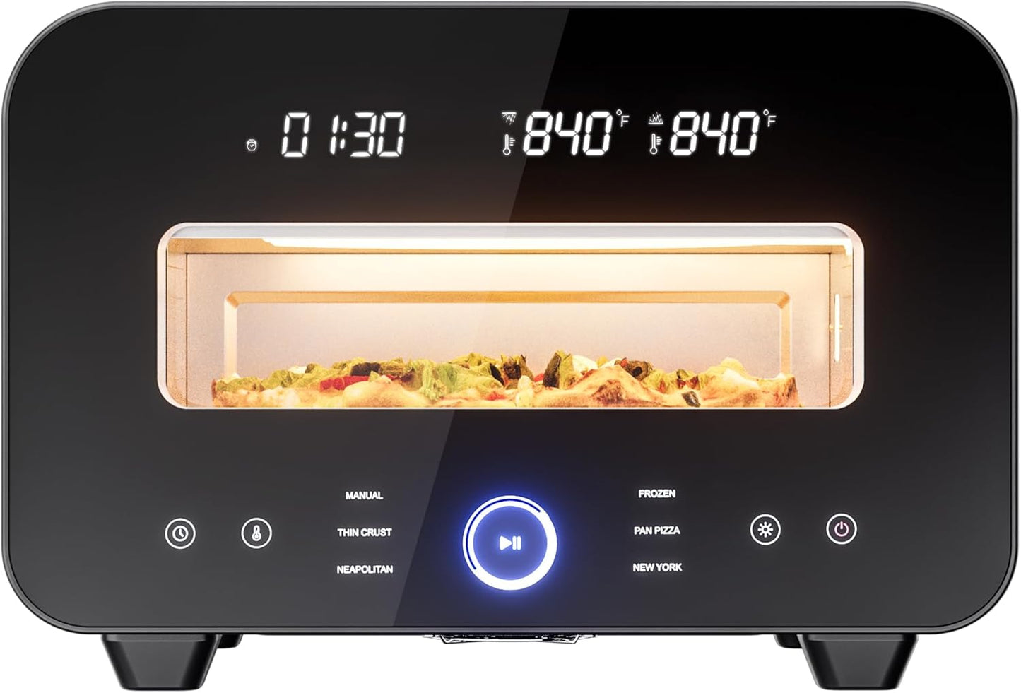 1700W Countertop Electric Pizza Oven, Heats to 840℉ with Presets, 60-Minute Timer, Includes Pizza Stone & Peel, Indoor Outdoor Pizza Maker