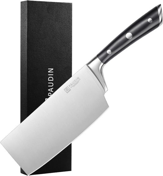 PAUDIN Cleaver Knife, Switzer Chinese Chef Knife 7 Inch, High Carbon Stainless Steel Butcher Knife with ABS Handle, Kitchen Knife for Meat Cutting Vegetable Slicing