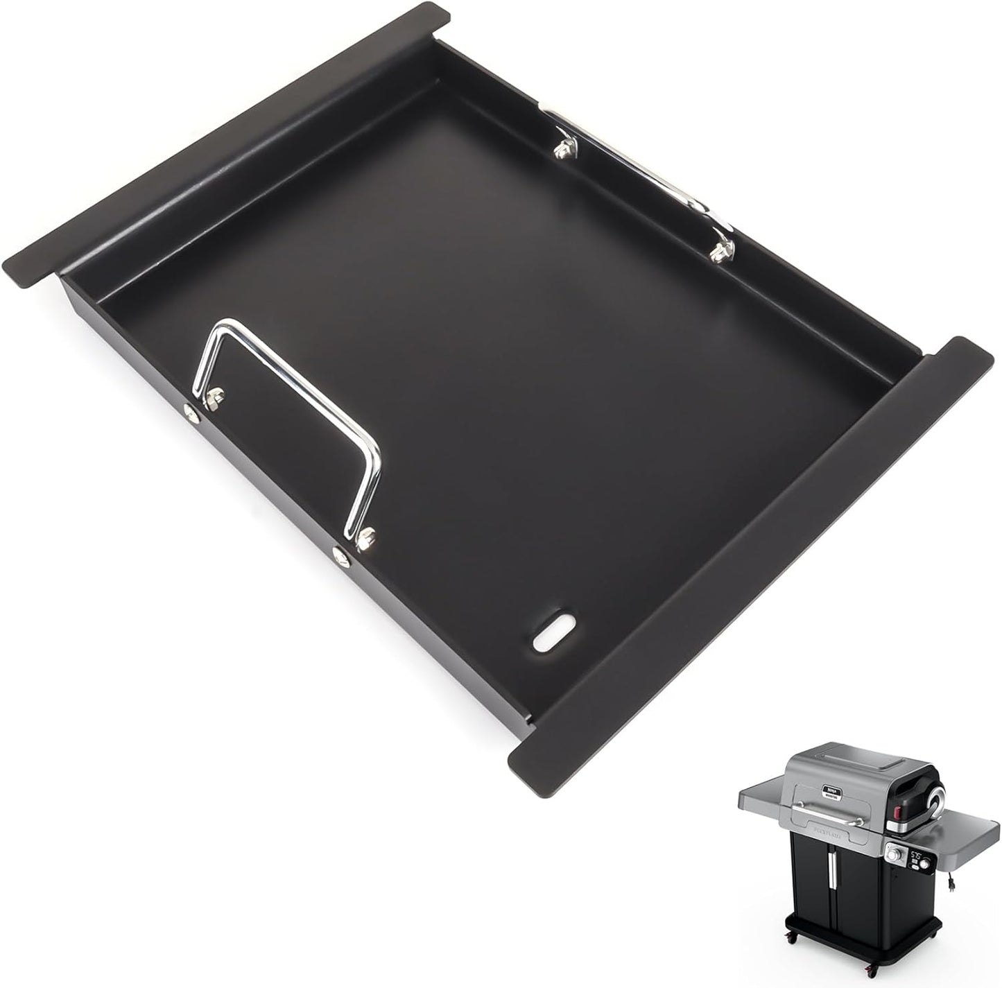 XSKHLFGRIDLE Half Griddle Replacement Parts for Ninja FlexFlame PG300 Series, Carbon Steel Griddle Insert with Grease Drain and handle for Ninja FlexFlame Grills Accessories, 17" L x 12.4" W