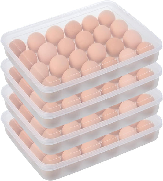96 Egg Holders for Refrigerator,4 Set Clear Deviled Egg Tray with Lid,Plastic Egg Storage Container,Egg Organizer for Protect and Keep Fresh,24 Egg Tray x 4 Pack