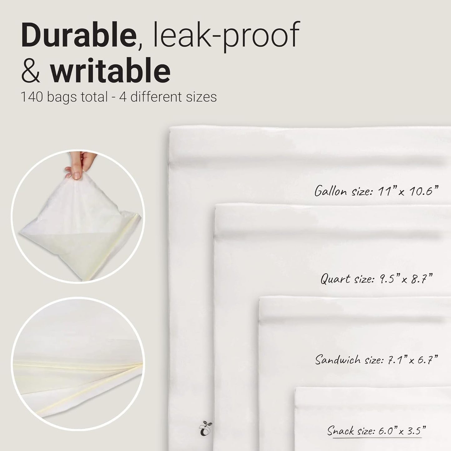 Vove Compostable Zip Bags 140-Pack | Multi-Size Biodegradable Food Storage Bags | PLA PBAT Eco-Friendly | Certified Sustainable Kitchen Storage | Zero Waste