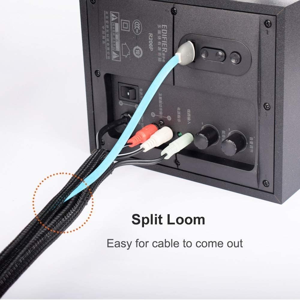 ZhiYo 6.6ft - 1.2 inch Cable Sleeve, Cord Wrap Wire Protector Tubing for Pets, PC Cable Wrap, Computer Cable Management Sleeve - Black