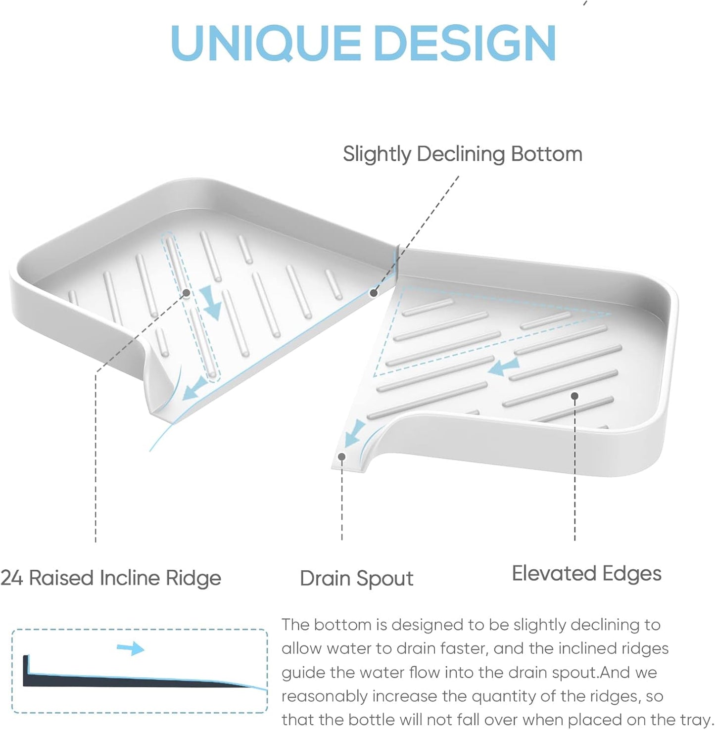 Kitchen Soap Tray,Kitchen Sink Tray Sponge Tray Kitchen Sponge Holder Self Draining Premium Silicone Soap Holder for Bathroom Kitchen Counter Sink Caddy Organizer for Dish Soap Bottle,Soap Dispenser