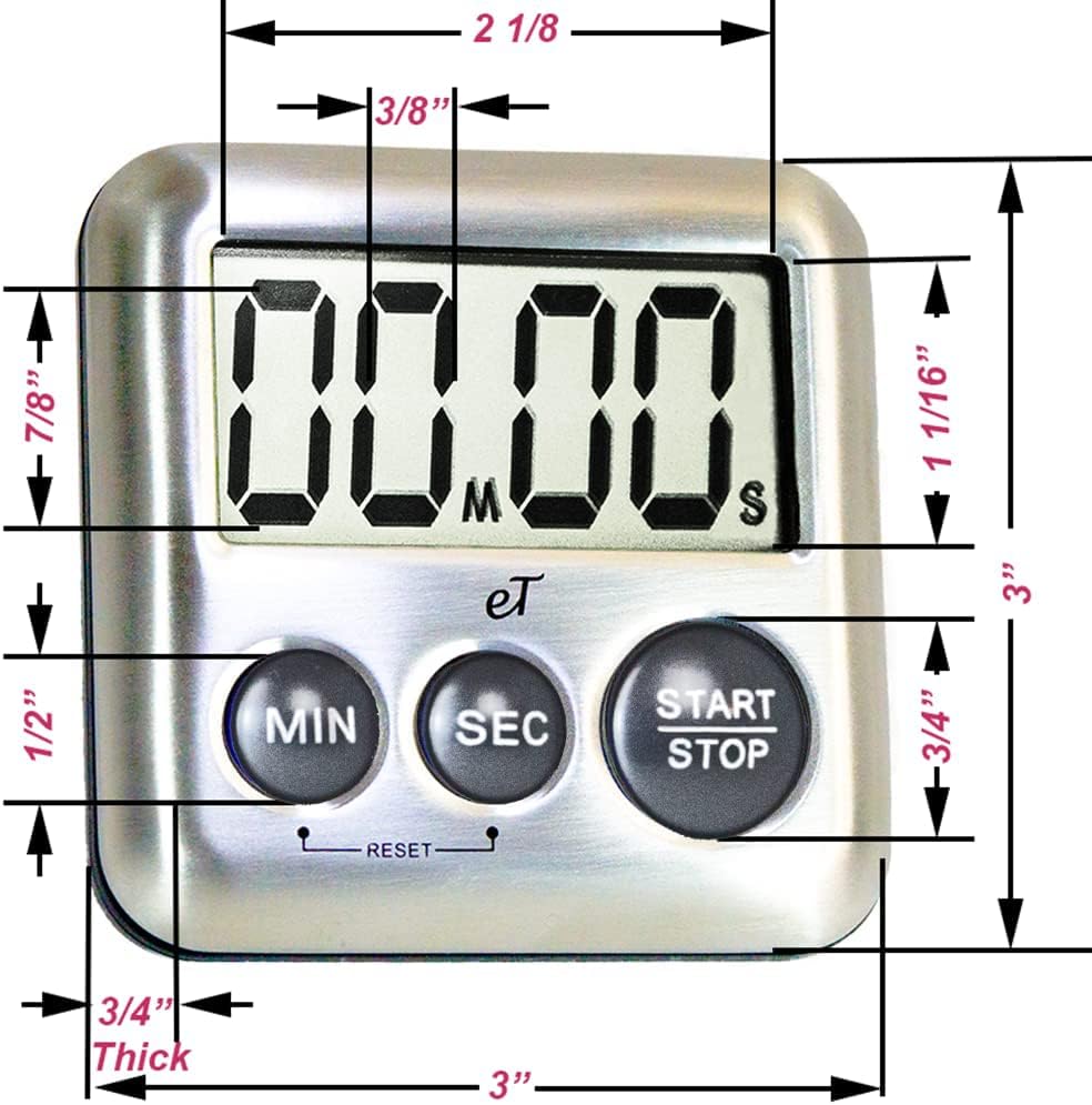 Elegant Digital Kitchen Timer Stainless Steel - Strong Magnetic Back - Kickstand - Loud Alarm - Large Display - Auto Memory - Auto Shut-Off (Charcoal 6-Pack)