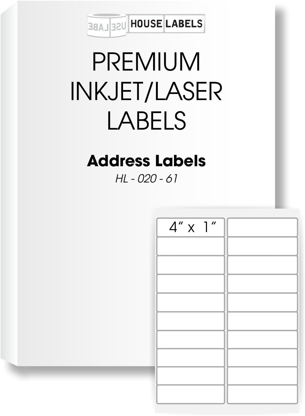 HouseLabels 200 Sheets; 4,000 Labels, 20-UP, Shipping/Mailing Labels (4.0" x 1.0") - BPA Free!