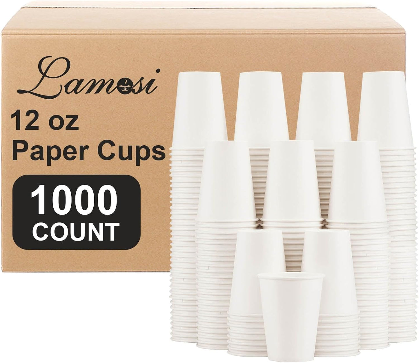 Lamosi 1000 Count 12 oz Paper Coffee Cups Bulk, Disposable Paper Cups for Hot or Cold Drinks, 12 Ounce White Beverages Water Cups for Party, Picnic, Travel, Events