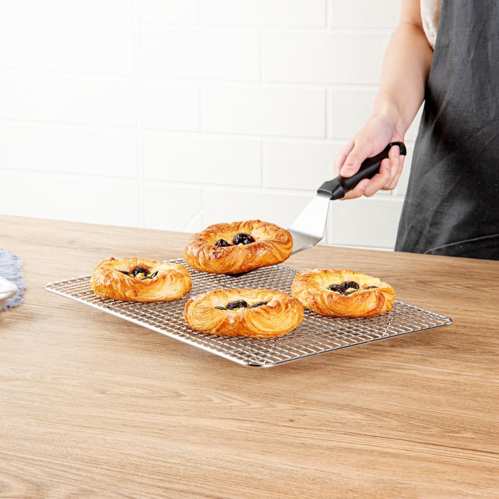 Restaurantware Met Lux 9.8 x 14.8 Inch Wire Baking Rack 1 Heavy-Duty Oven Wire Rack - Fits Jelly Roll Pan Dishwashable Stainless Steel Cooling Rack Elevated Feet Oven-Ready Up To 575F