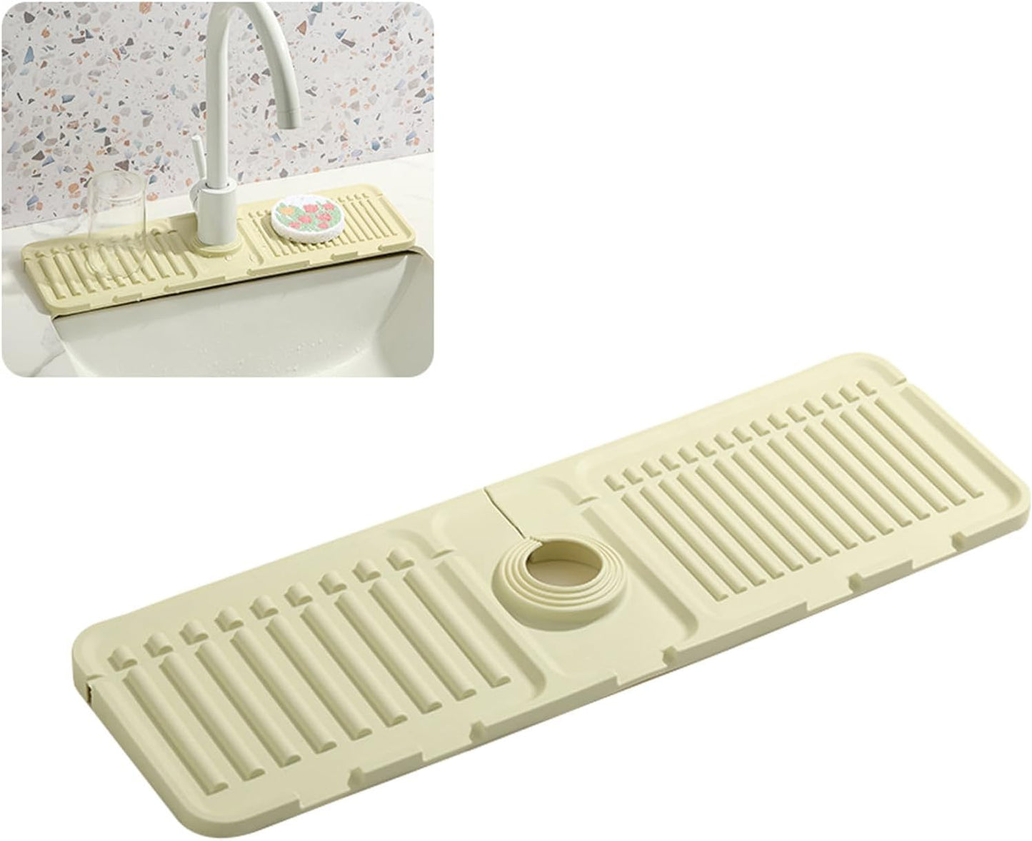 Faucet Mat for Kitchen Sink - 2024 Upgraded Premium Silicone Splash Guard with Fast Drying Properties - Protective Sink Tray Ideal for Stone Sinks in Kitchen & Bathroom (2, Beige)