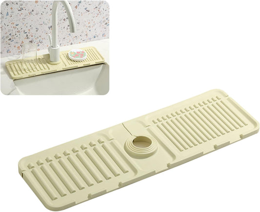 Faucet Mat for Kitchen Sink - 2024 Upgraded Premium Silicone Splash Guard with Fast Drying Properties - Protective Sink Tray Ideal for Stone Sinks in Kitchen & Bathroom (2, Beige)