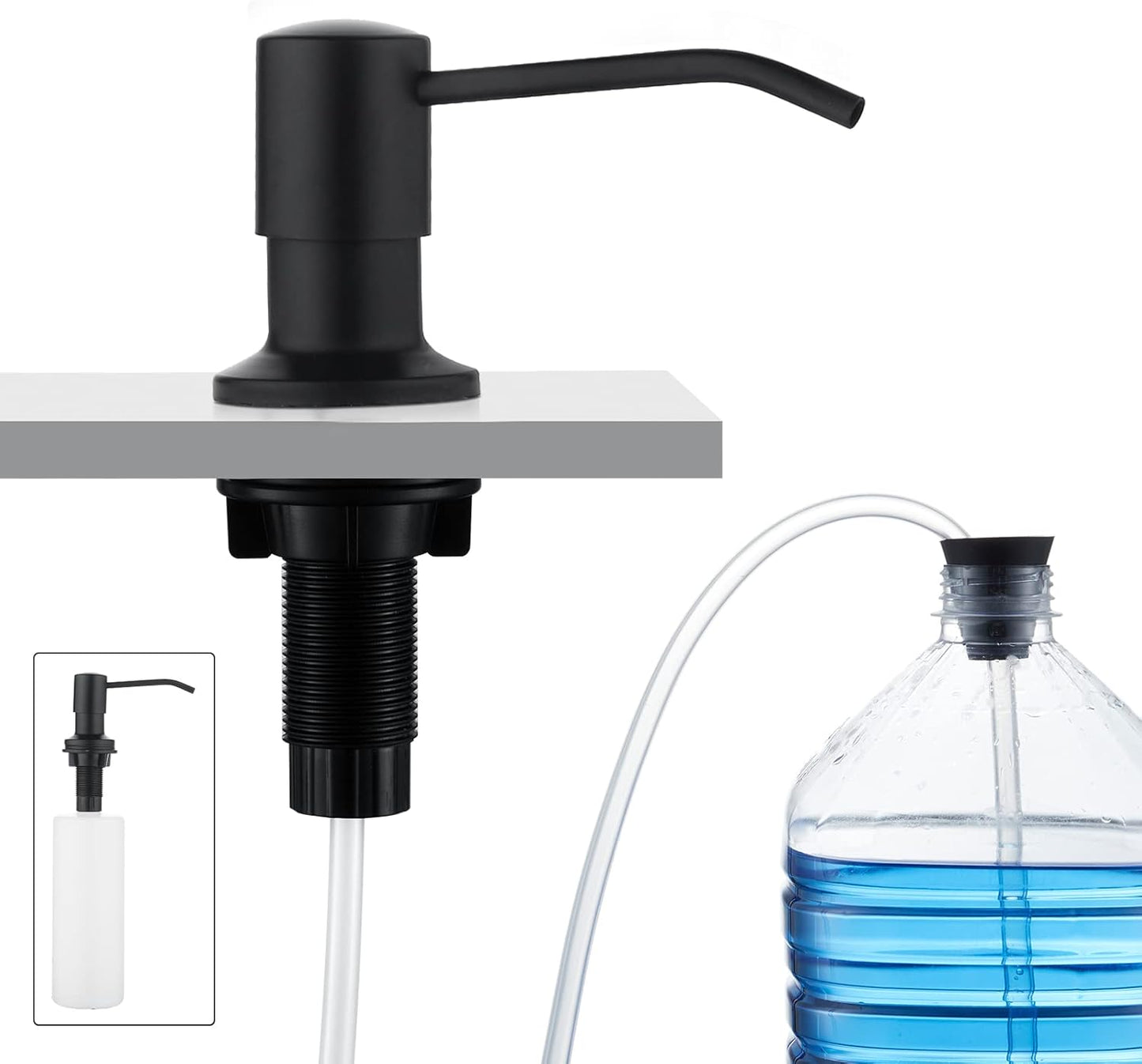 CREA Dish Soap Dispenser for Kitchen Sink,Built in Countertop Kitchen Soap Dispenser Set w./ 39" Tube 17oz Bottle Stainless Steel Pump,Matte Black Hand Soap Dispenser for Bathroom