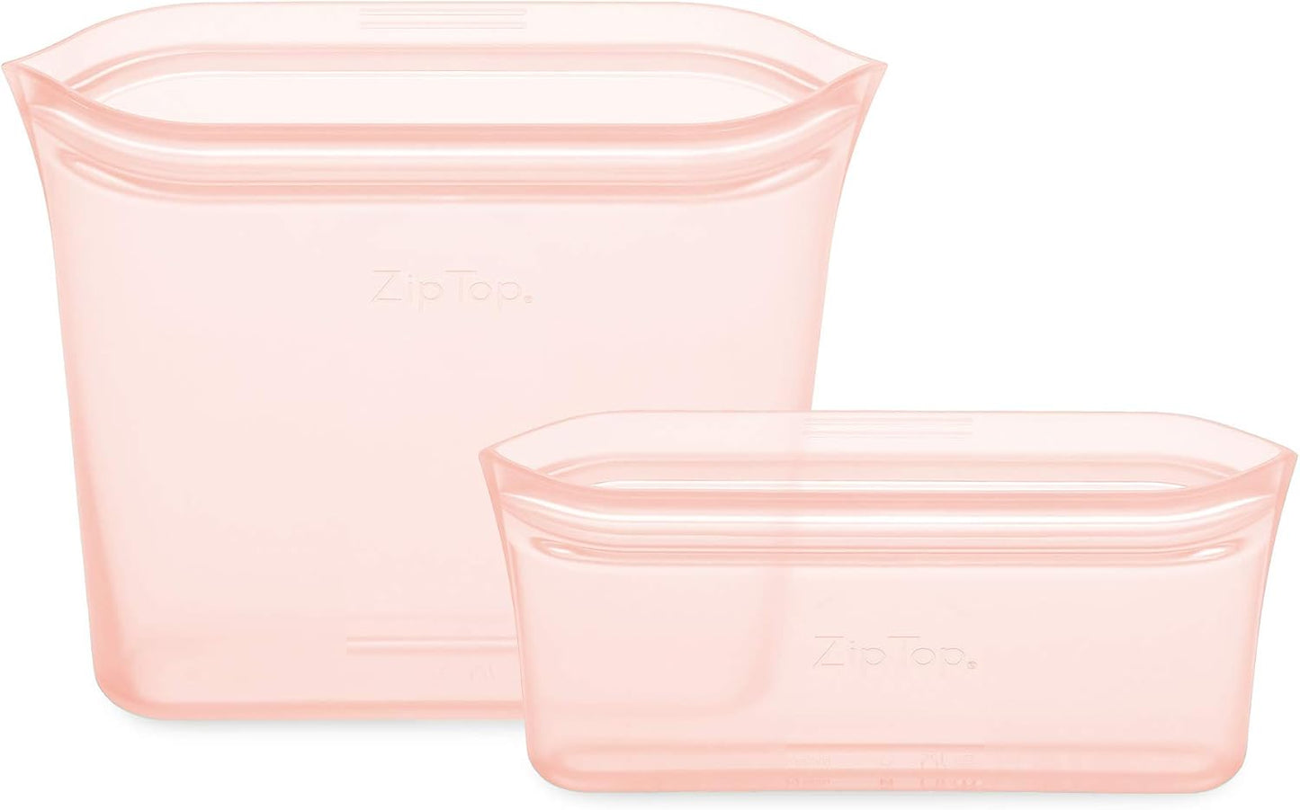 Zip Top Reusable Food Storage Bags | 2 Bag Set [Peach] | Silicone Meal Prep Container | Microwave, Dishwasher and Freezer Safe | Made in the USA