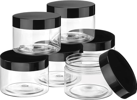 SATINIOR 6 Pack 1 oz Plastic Jars Containers with Lids Wide Mouth Refillable Leakproof Reusable Round Empty Jars for Travel Cosmetic Dry Food Spice Candy Cookie Home Kitchen Organizing (Black)