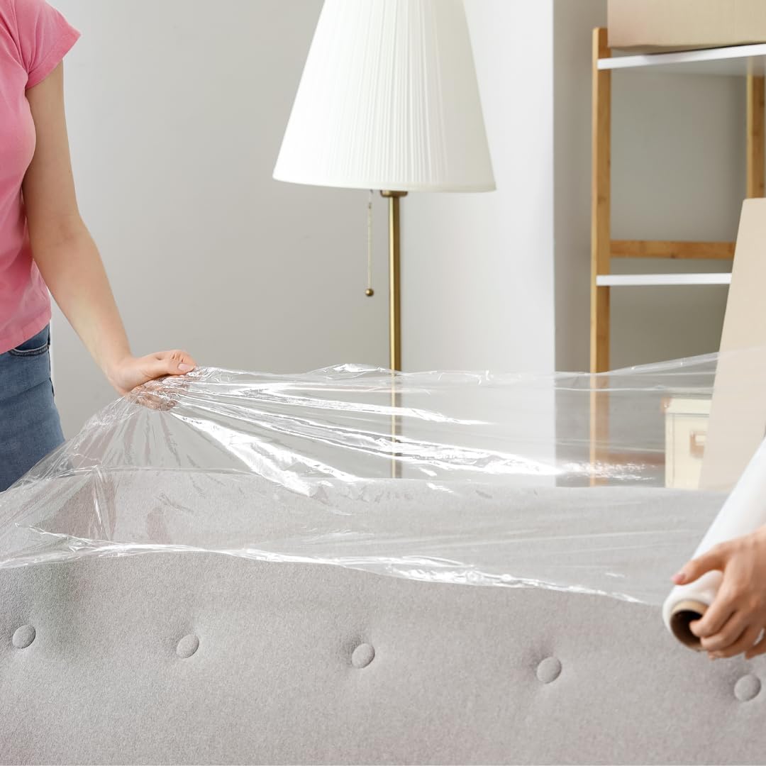 WOD SFCB80 Heavy Duty Hand Stretch Film Wrap 80 Gauge Thick with Dispenser - Clear Shrink Wrap Ideal for Moving, Packing, & Palletizing Applications: 3" in. x 1000 Ft (6-Rolls)