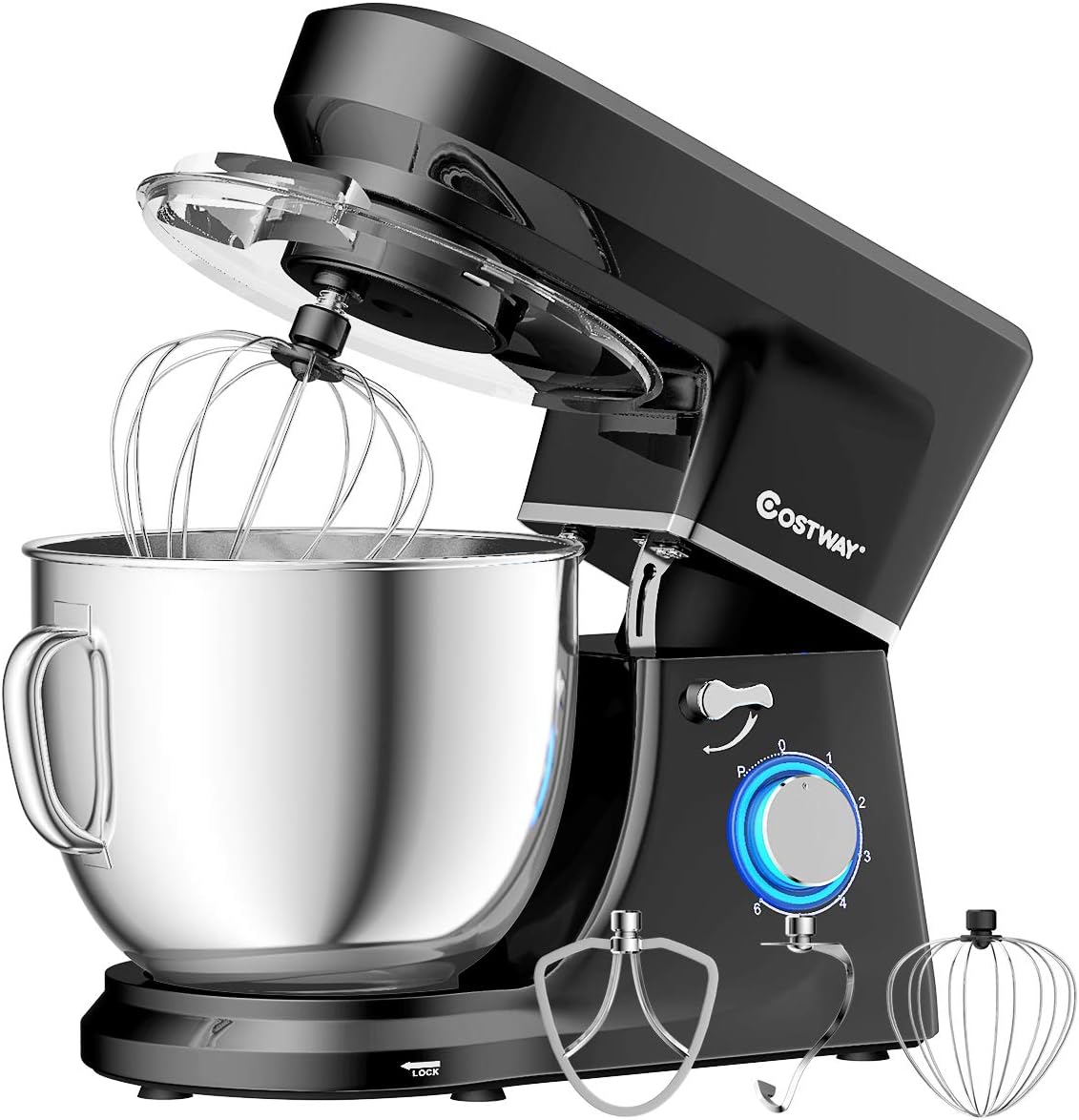 COSTWAY Stand Mixer, 6-Speed 7.5 QT Tilt-head Electric Kitchen Food Mixer 660W with Stainless Steel Bowl, Dough Hook, Beater, Whisk