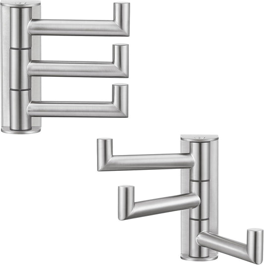 Suyar Towel Hook for Bathroom, SUS 304 Stainless Steel Swivel Robe Holder with 3 Arms, Wall Hook Brushed Nickel, 2 Pack