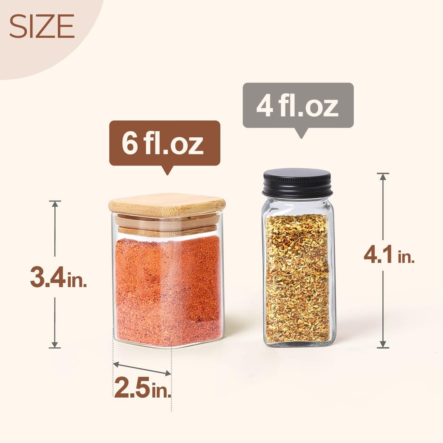 ComSaf 16Pcs Glass Spice Jars with Bamboo Lid, 6oz Airtight Square Containers with 275 Black Lables, Empty Seasoning Jars for Salt Sugar