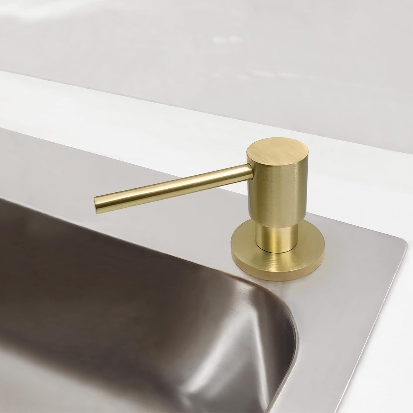 Brushed Gold All Brass Sink Soap Dispenser for Kitchen Sink Deck Mounted with 17 OZ Above The Sink Refillable PET Bottle Brass Pump Head in Counter Dish Soap Dispenser