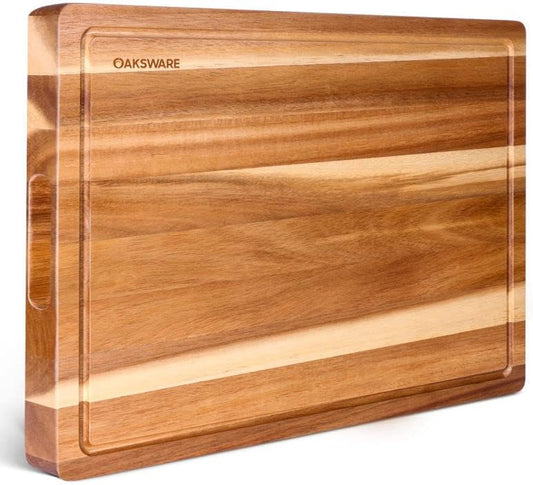 Cutting Boards, 16.5x13 Large Acacia Wooden Cutting Boards for Kitchen, Edge Grain Reversible Wood Chopping Board with Juice Groove and Handles, Pre-Oiled Carving Tray for Meat & Cheese