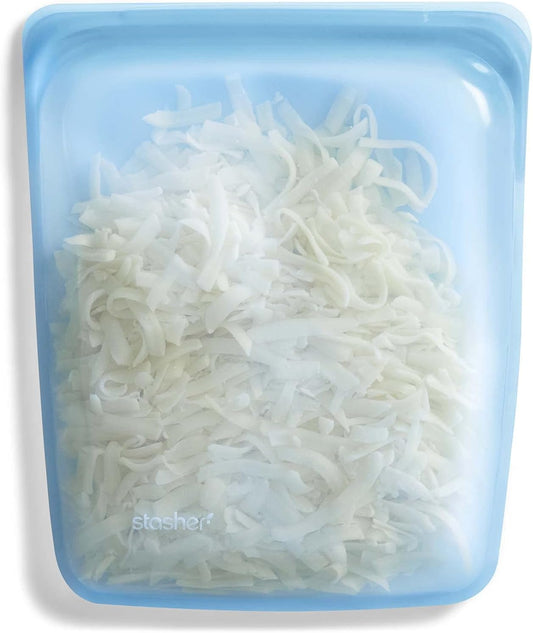 Stasher Premium Silicone Reusable Food Storage Half Gallon Bag, Blue, Microwave, Sous Vide, Dishwasher, Oven and Freezer Safe, BPA Free, Leak-free, Eco-friendly, 64 Oz