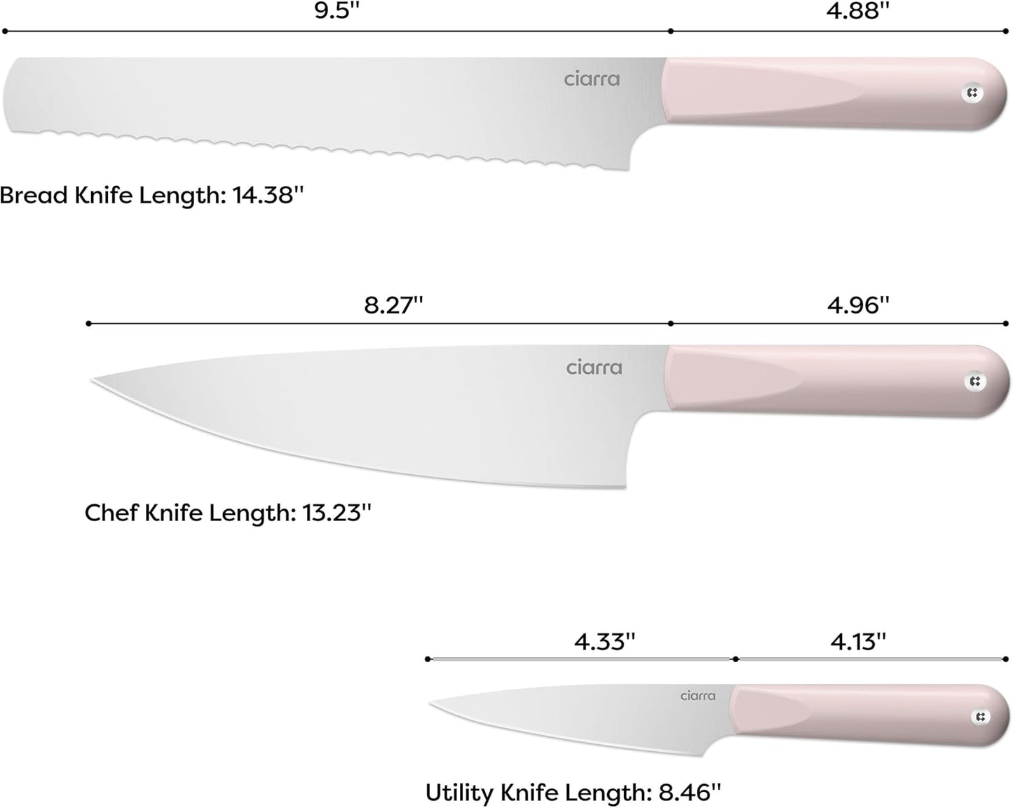 CIARRA Professional Kitchen Knife Set 4 PCS - Chef Knife Set, Bread Knife, Utility Knife, High Carbon Stainless Steel Cooking Knives with Gift Box (Pink)