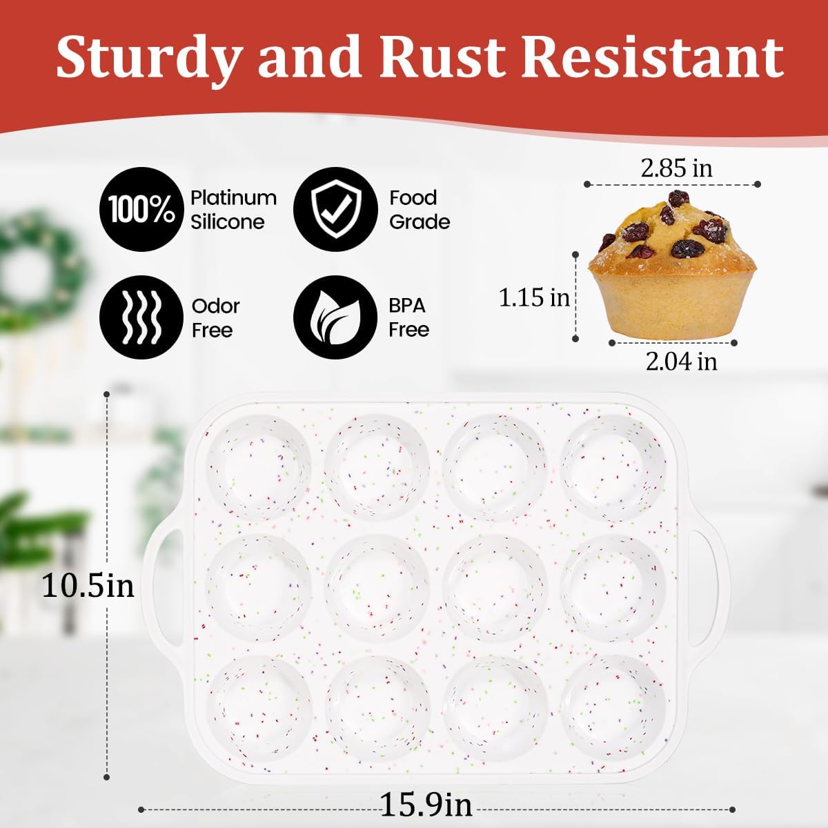 Silicone Muffin Pan with Metal Frame, Regular Size Cupcake Pan with Handle 12 Cups Nonstick Muffin Pan for Baking BPA Free 1 Pack