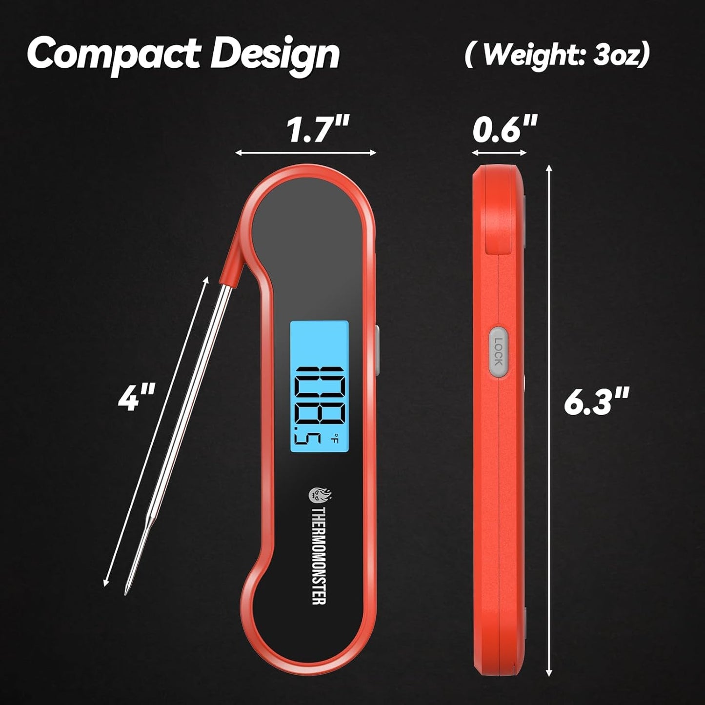 0.5 Sec Instant Read Meat Thermometer Digital with ±0.5℉ Precision, Food Thermometer for Cooking Kitchen Gadgets, Oven Grill Candy BBQ Essentials Accessories, Gifts for Him Dad Men Birthday, Red