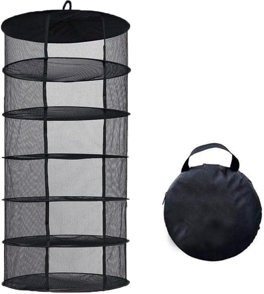 Desy & Feeci Herb Drying Rack Hanging, 6 Layer Collapsible Mesh Dry Net Herb Dryer with S Hang Buckle and Storage Bag, Black (Diameter 60 cm)