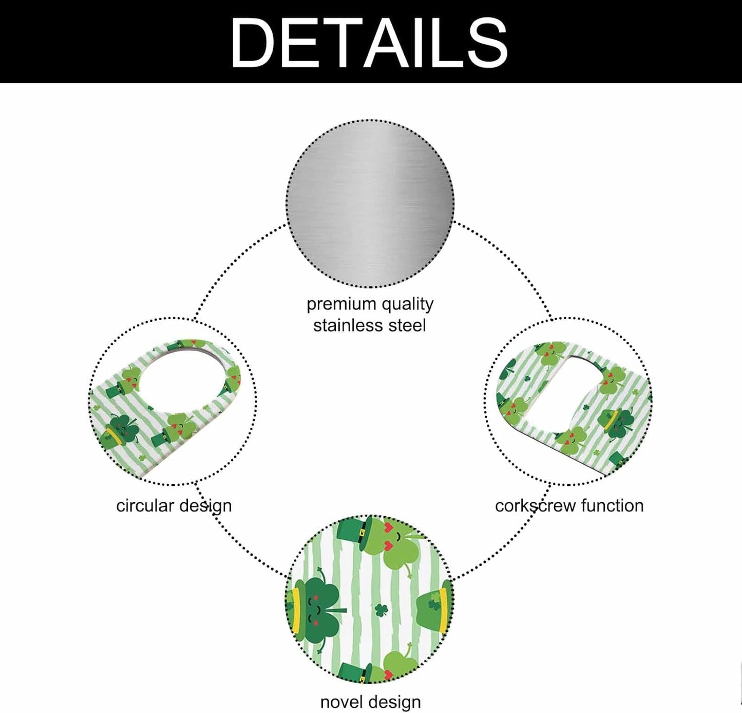 Clovers Stainless Steel Bottle Opener Shamrock and Green Leprechaun Hats Saint Patrick's Day Striped Pattern Flat Beer Bottle Opener Keychain for Home Kitchen Bar Restaurant Party Gift