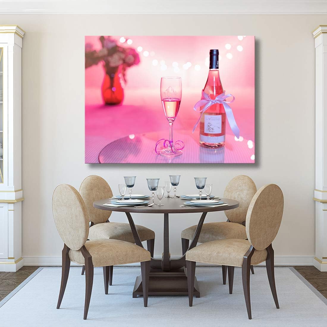 Looife Kitchen Wine Canvas Wall Art, 18x12 Inch Gallery Wrapped Pink Cocktail Wine Glass Picture Prints Wall Decor, Food Art Deco for Dining Room and Bar Wall Decoration