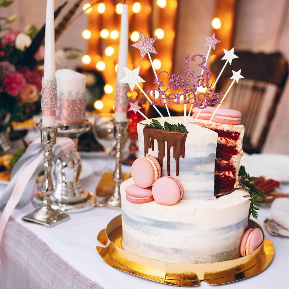 Glittery 13 Ofiicial Teenager Cake Topper with Star,13th Happy Birthday Cake Topper Party Decorations Party Supplies for Boys Girls Rose Gold