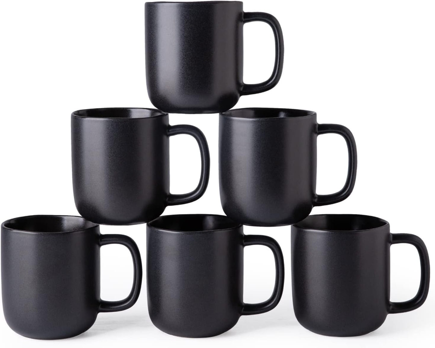 AmorArc 14oz Coffee Mugs Set of 6, Ceramic Coffee Mugs with Large Handle & Wavy Rim for Latte/Hot Cocoa/Tea, Stylish Coffee Mugs for Men Women. Oven,Dishwasher&Microwave Safe, Matte Black