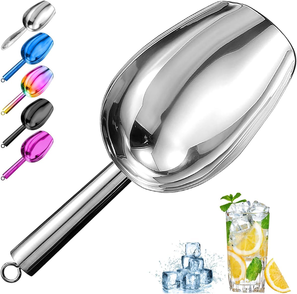 Metal Ice Scoop，Kitchen Ice Scooper for Ice Maker,Stainless Steel Small Ice Scooper for Freezer，Kitchen Gadgets Cookie Flour Pet Dog Food Scoop (silver, 12oz)