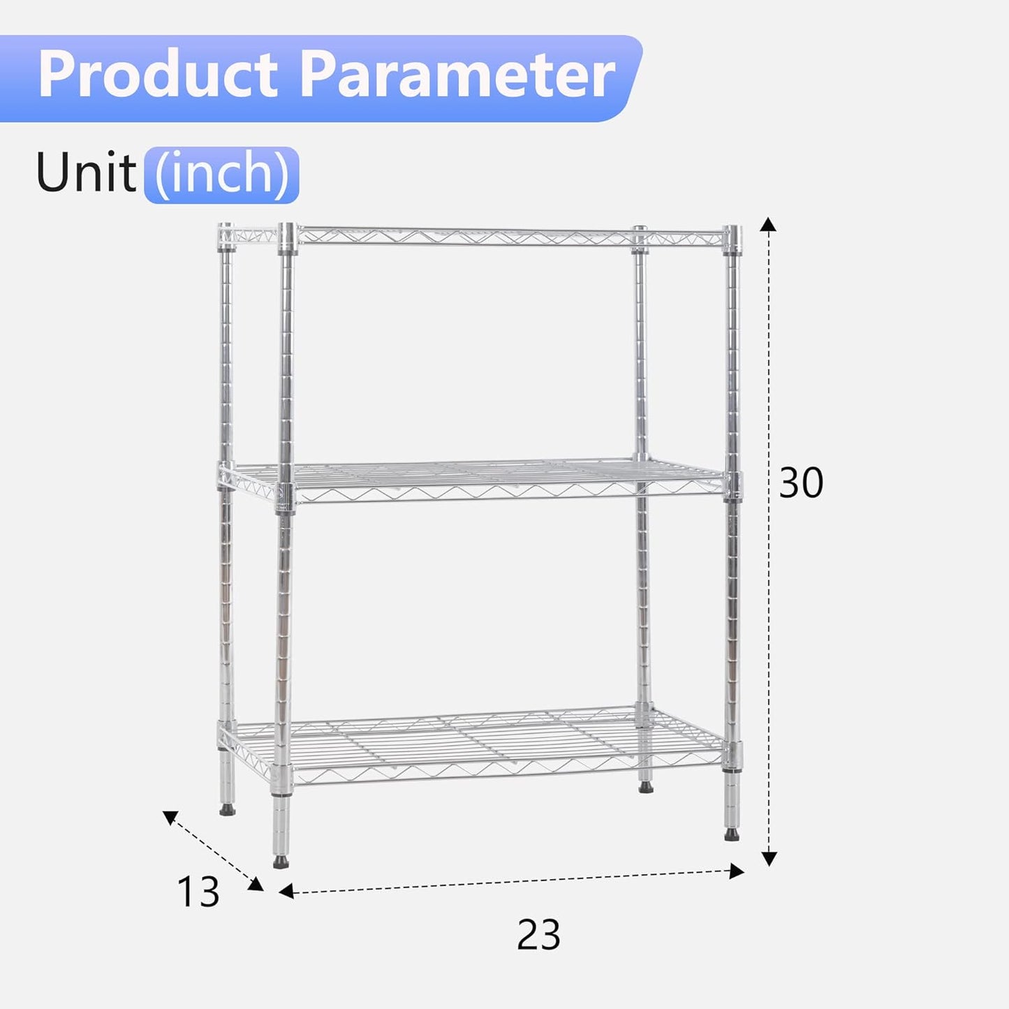 FDW 3 Tier Wire Shelving Units Metal Storage Rack 23L x 13W x 30H Adjustable Pantry Shelves NSF Kitchen Shelf for Kitchen Garage Small Places Commercial,Chrome