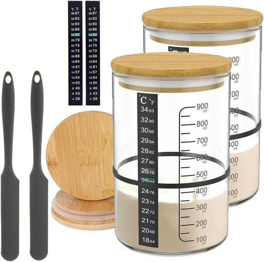 Pro Sourdough Bread Starter Kit - 34 oz sourdough jar with 5 unique features for the perfect sour dough bread & sourdough starter kit - baking supplies (34oz-2pack)