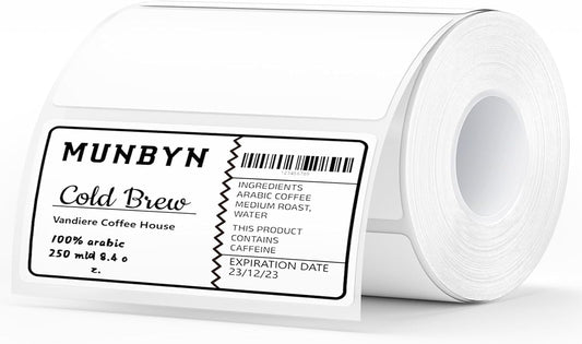 MUNBYN 4” X 2” Direct Thermal Labels, Thermal Printer Stickers, Strong Adhesive & Perforated Labels Paper for Barcode, Mailing, 500 Sheets/1 Roll