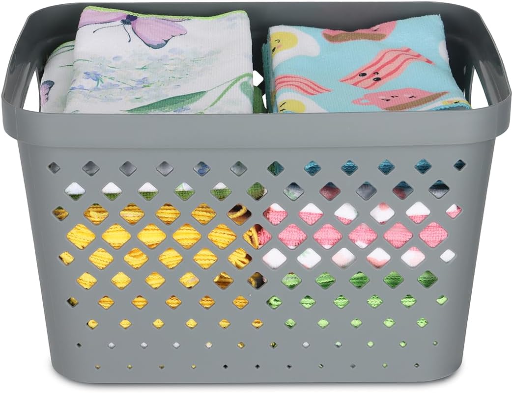 Glad Plastic Storage Basket Set, Value Pack of 6 | Open Storage Bins for Shelves, Bathroom, Pantry, Closet | Nesting Organizer Boxes with Handles, 4 Gallon, Grey