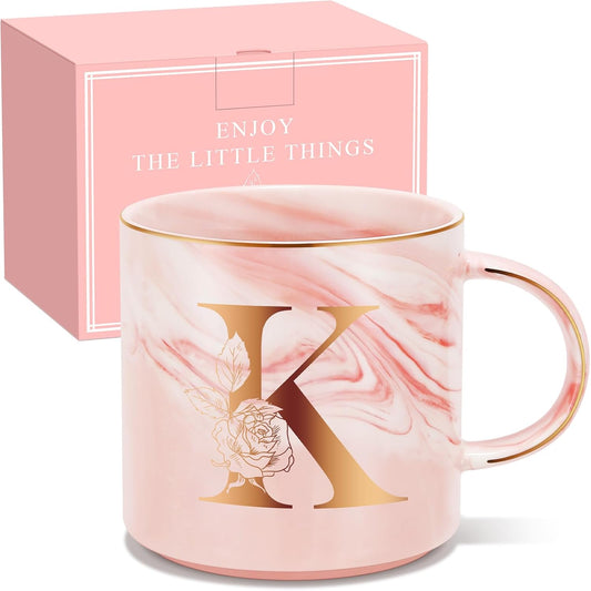 Personalized Gifts for Women Coffee Mug, Initial Customized Gift Monogrammed A-Z Coffee Mug 12 OZ, Christmas Anniversary Birthday Gifts for Women Mom Grandma Friend Sister Wife(K)