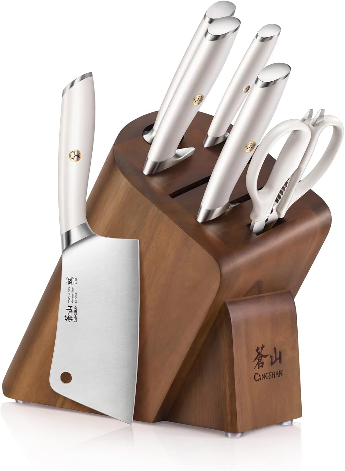 Cangshan L1 Series 7-Piece Cleaver Knife Block Set, Forged German Steel, White, 1027129
