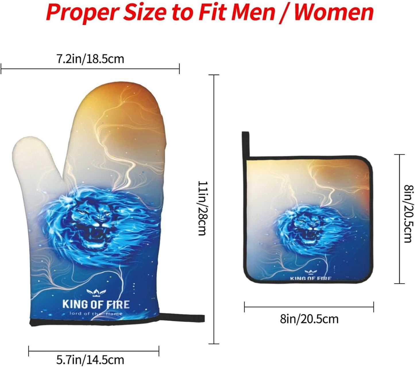 Orange Blue Oven Mitts and Pot Holders Sets of 3 Heat Resistant Funny Hot Pads Lion Oven Gloves for Kitchen Cooking BBQ Baking