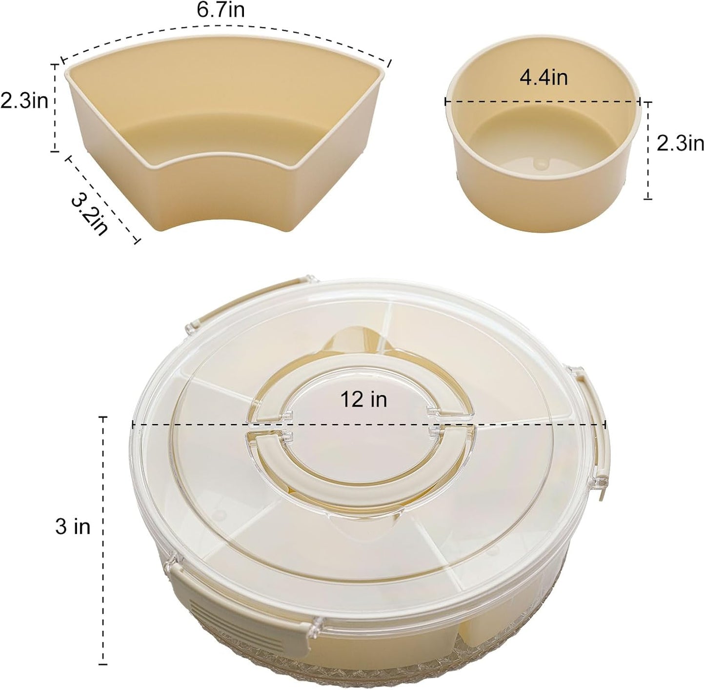 Divided Rotating Serving Tray with Lid & Handle, Portable Snack Spinner for Fruits, Veggies, Charcuterie, Party, Travel, Picnic, and Fridge Storage