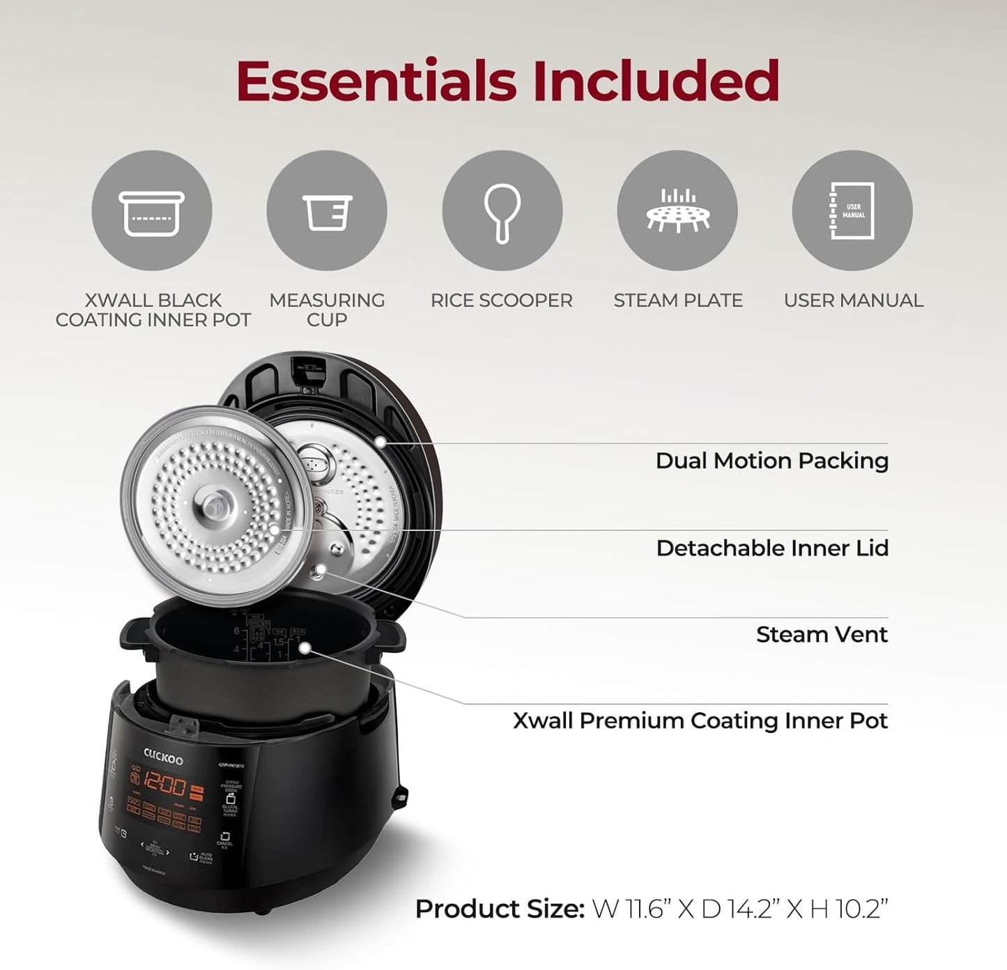 CUCKOO CRP-P0609S 6-Cup (Uncooked) / 12-Cup (Cooked) High Pressure Rice Cooker & Warmer with Nonstick Inner Pot, 12 Menu Options, Fuzzy Logic Tech, 3 Voice Guide, Auto Clean (Black/Copper)