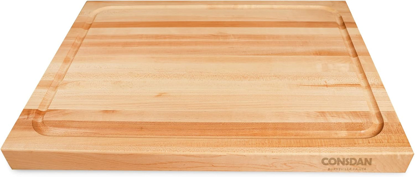 CONSDAN Wood Cutting Board for Kitchen, USA Grown Hardwood, 20 x 15, Hard Maple with Invisible Inner Handle, Prefinished with Food-Grade Oil, Suitable for Kitchen Edge Grain, 1-1/2" Thick