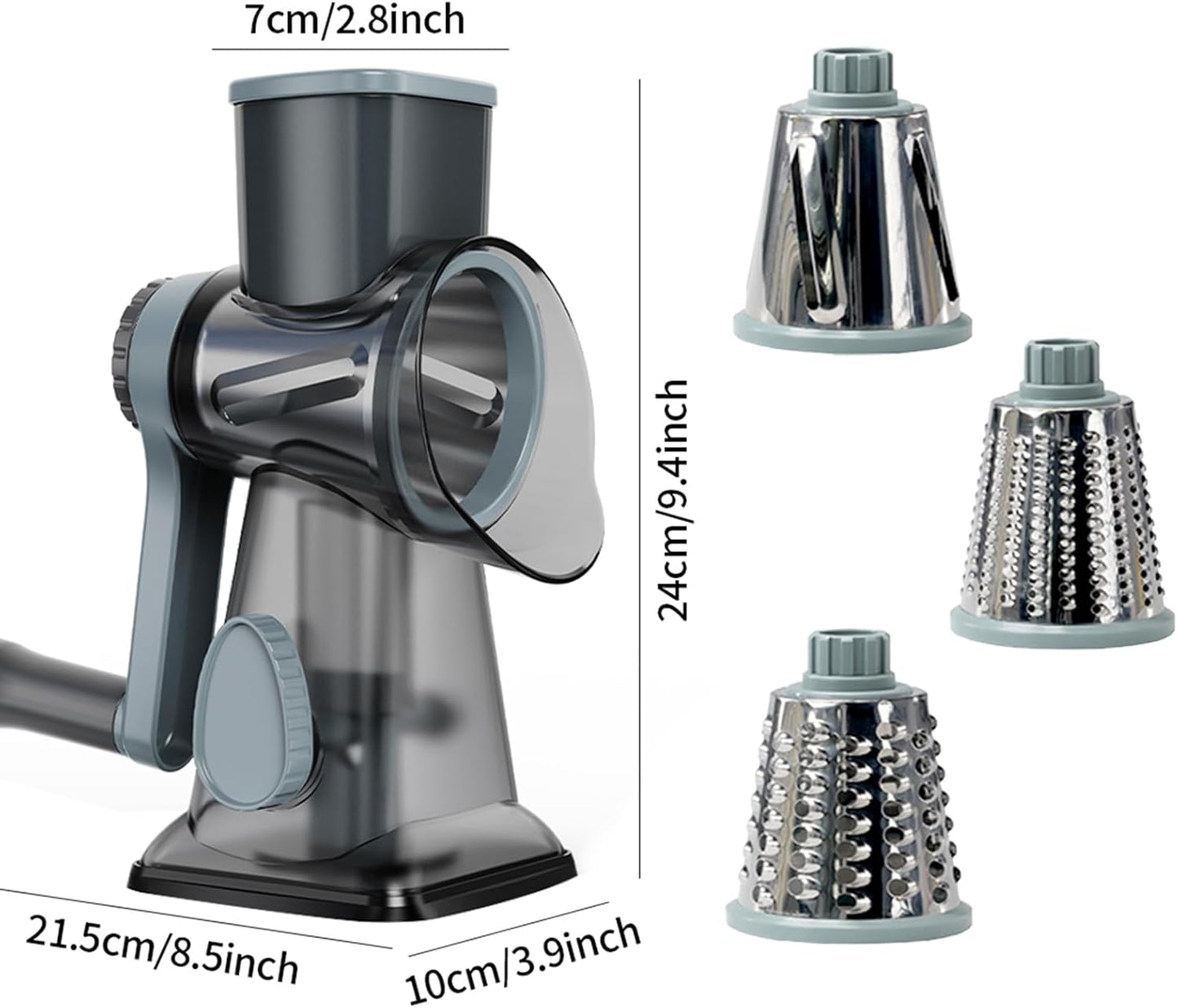 Rotary Cheese Grater Multi-Purpose Stainless Steel Cheese Shredder - Cheese Grater With Handle Effortless Grating of Carrots, Potatoes, Vegetables, and Fruits (blue)