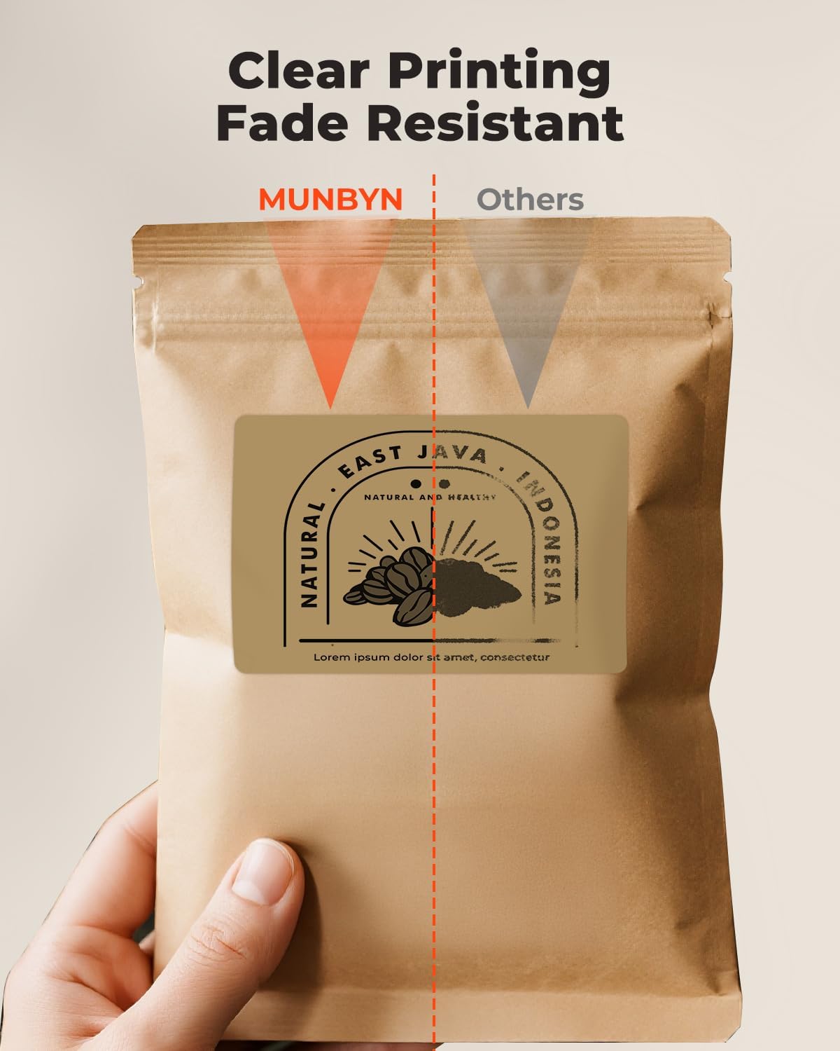 MUNBYN 3x2 Inch Brown Thermal Labels, Thermal Sticker Labels for Price, Barcode, Mailing, Name, 500 Sheets/1 Roll